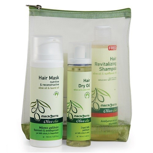 ZESTAW OLIVE-ELIA: regenerująca maska do włosów 150ml + suchy olejek do włosów 100ml + GRATIS szampo