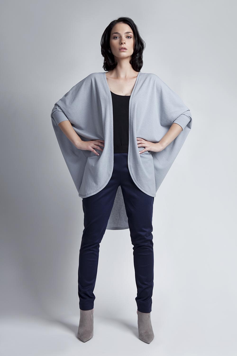 Batwing Grey Cardigan With 3/4 Sleeves