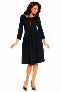 Black Pleated Flippy Dress with Contrast Neckline Details