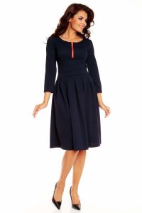 Blue Pleated Flippy Dress with Contrast Neckline Details