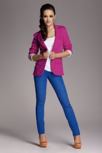 Contrast Sleeves Fuchsia Jacket with Twin Side Flap Pockets