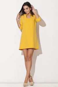 Yellow Strapped Neckline Shift Dress with 3/4 Sleeves