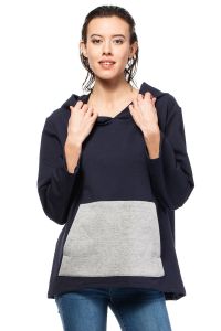 Navy Oversized Hooded Sweatshirt with Contrast Kangaroo Pocket