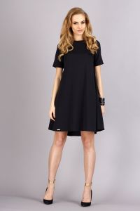 Black Shirt Dress with Bateau Neckline and Short Sleeves