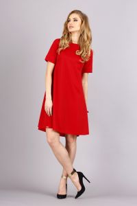 Red Shirt Dress with Bateau Neckline and Short Sleeves