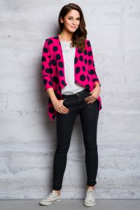 Pink Waterfall Collar Blazer in Trendy Dots