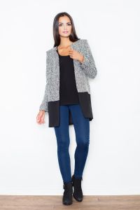 Monochrome Grey Collarless Coat without Fasteners