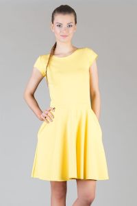 Yellow Pleated Short Dress with Cap Sleeves