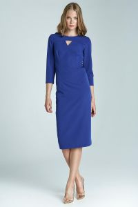 Elegant Blue Midi Dress with 3 Sleeves