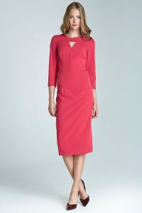 Elegant Fuchsia Midi Dress with 3 Sleeves