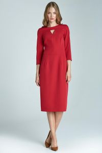 Elegant Red Midi Dress with 3 Sleeves