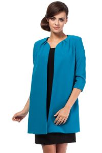 Front Open Turquoise Blazer With Pleated Neckline