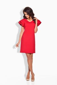 Red Dress With Layered Fan Sleeves