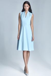 Light blue pleated shoulder seam dress
