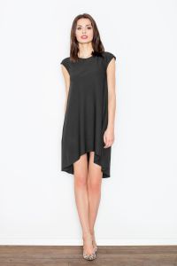 Black asymmetrical dress with back seam zipper