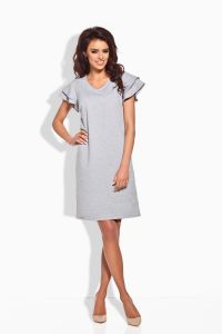 Light Grey Dress With Layered Fan Sleeves