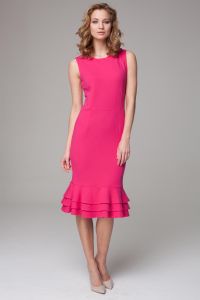 Elegant dark pink midi dress with ruffled hemline