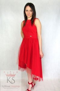 Sukienka asymetryczna z tiulem czerwony