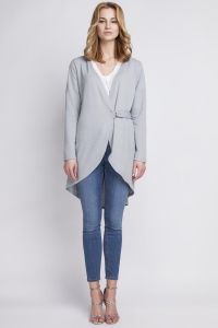 Grey crossover long cardigan with buckle fastening