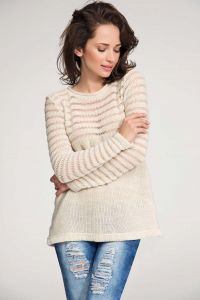 Beige pull over sweater with lace knit