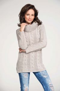 Beige turtle neck sweater with pattern knit