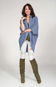 Blue cardigan cape with wide shoulders