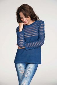 Blue pull over sweater with lace knit