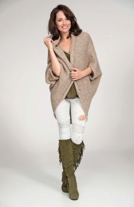 Cappuccino cardigan cape with wide shoulders