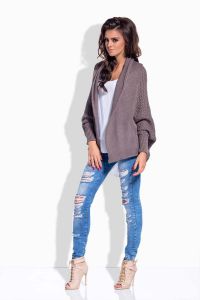 Cappuccino front open sweater with fold over neckline