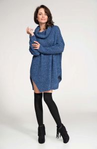Dark blue long sweater with slits