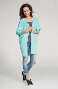 Mint green front open sweater with batwing sleeves
