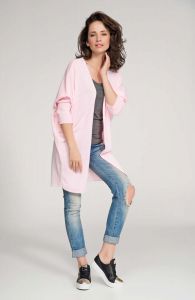 Pink front open sweater with batwing sleeves