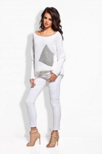 LS166 biały-jasnoszary sweter