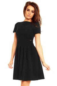 Black Pleated Seam Dress with Metallic Emblem