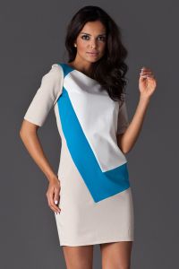 Blue Asymmetrical Color Block Shirt Dress