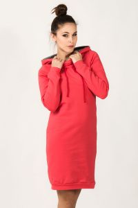 Coral Hooded Dress with Long Sleeves