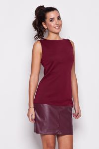 Maroon Leather Hemline Sleeveless Shift Dress