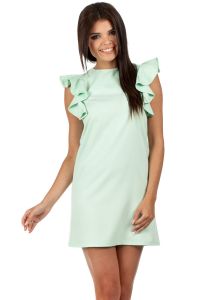 Mint High Neck Shift Dress with Waterfall Shoulders