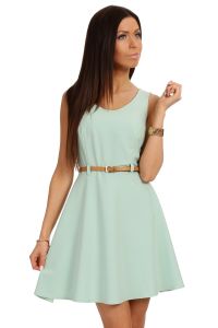 Mint Round Neck Sleeveless Flippy Dress with Belt Loops