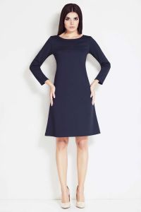 Navy Bateau Neck Long Sleeves Shift Dress