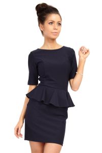 Navy Bateau Neck Shift Dress with Frilled Bodice