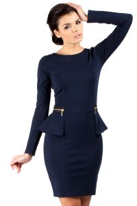 Navy Blue Seam Shift Dress with Decorative Zipper Pockets