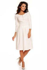 Off White Pleated Flippy Dress with Contrast Neckline Details