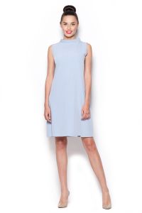 Pale Blue High Neck Sleeveless Shift Dress