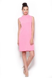 Pink High Neck Sleeveless Shift Dress