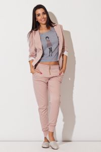 Pink Long Lapel Blazer with Contrast Cuffs
