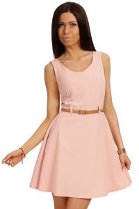 Powder Pink Round Neck Sleeveless Flippy Dress with Belt Loops