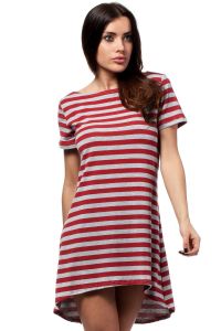 Red Bateau Neck Striped Dippy Hemline Shift Dress