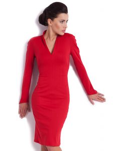 Red Fitted Modern Swan Office Dress