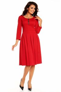 Red Pleated Flippy Dress with Contrast Neckline Details